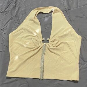 Elegant Cream Halter Top with Rhinestone Detail